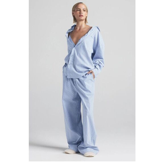 NWT SKIMS COTTON POPLIN OVERSIZED SLEEP SET PAJAMAS IN CADET STRIPE SIZE SMALL - Picture 1 of 9
